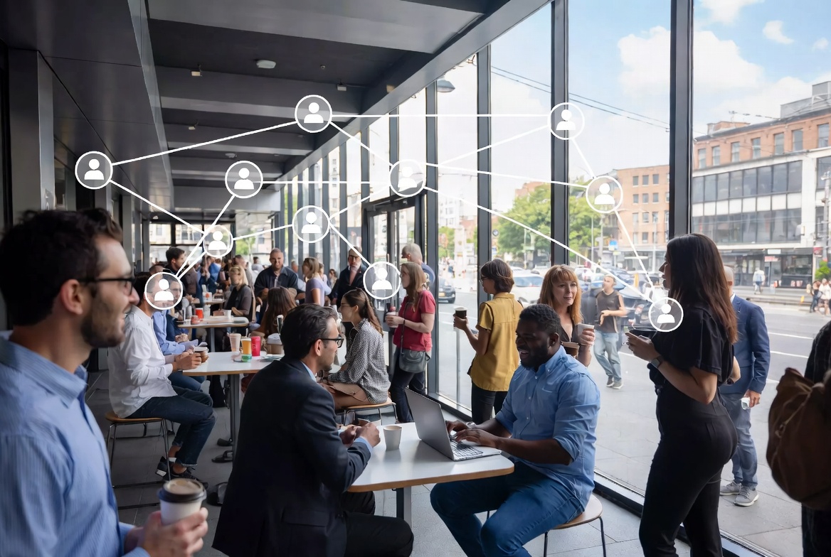 Bridgit Social - A vibrant visualization of people connecting in a city